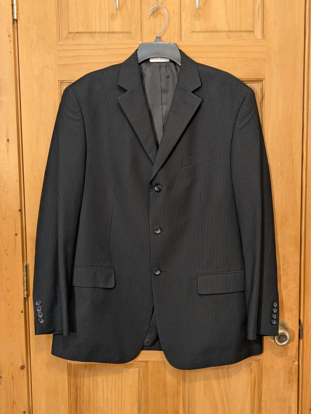 Geoffrey Beene Blazer Black Pinstripe Polyester Rayon Jacket Career Men's 42R